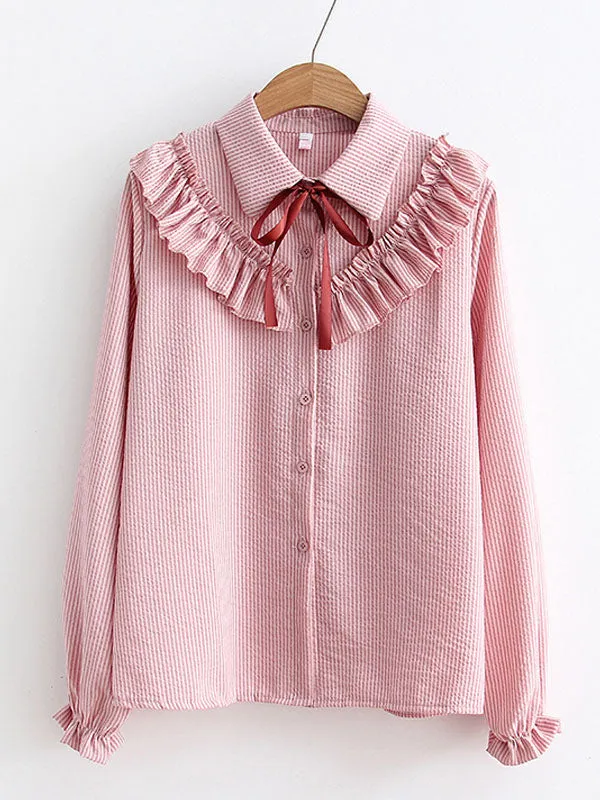 Sweet Lolita Shirt Ruffles Bows Long Sleeves Lolita Top