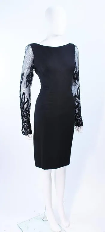 SYDNEY NORTH Black Silk Cocktail Dress w/ Mesh Sleeves Size 6-8