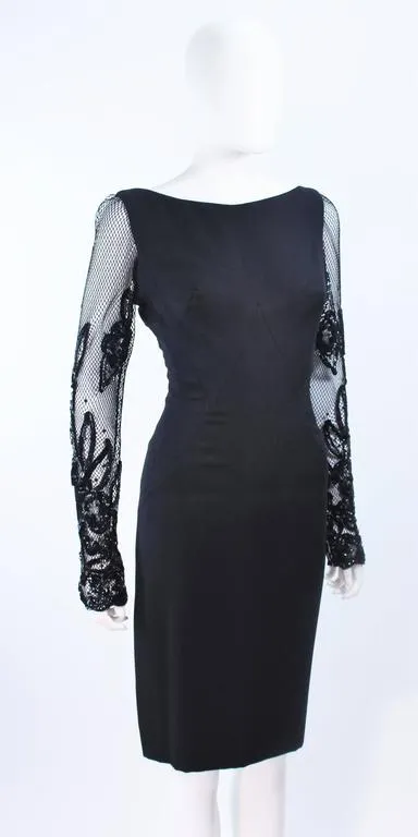 SYDNEY NORTH Black Silk Cocktail Dress w/ Mesh Sleeves Size 6-8