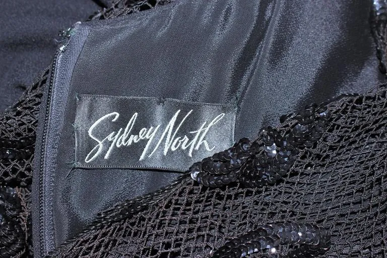 SYDNEY NORTH Black Silk Cocktail Dress w/ Mesh Sleeves Size 6-8