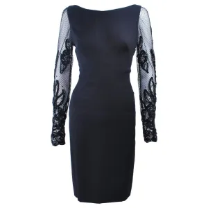 SYDNEY NORTH Black Silk Cocktail Dress w/ Mesh Sleeves Size 6-8