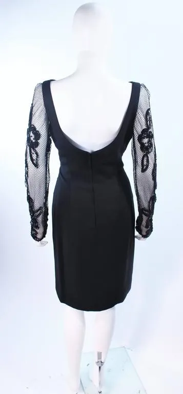 SYDNEY NORTH Black Silk Cocktail Dress w/ Mesh Sleeves Size 6-8
