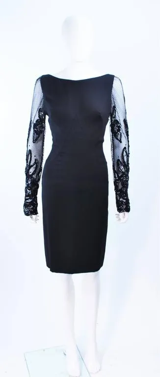 SYDNEY NORTH Black Silk Cocktail Dress w/ Mesh Sleeves Size 6-8