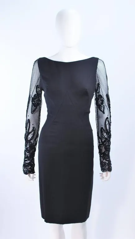 SYDNEY NORTH Black Silk Cocktail Dress w/ Mesh Sleeves Size 6-8