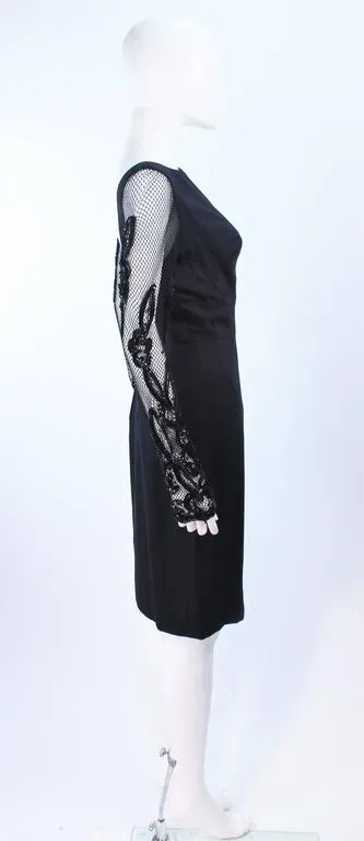 SYDNEY NORTH Black Silk Cocktail Dress w/ Mesh Sleeves Size 6-8