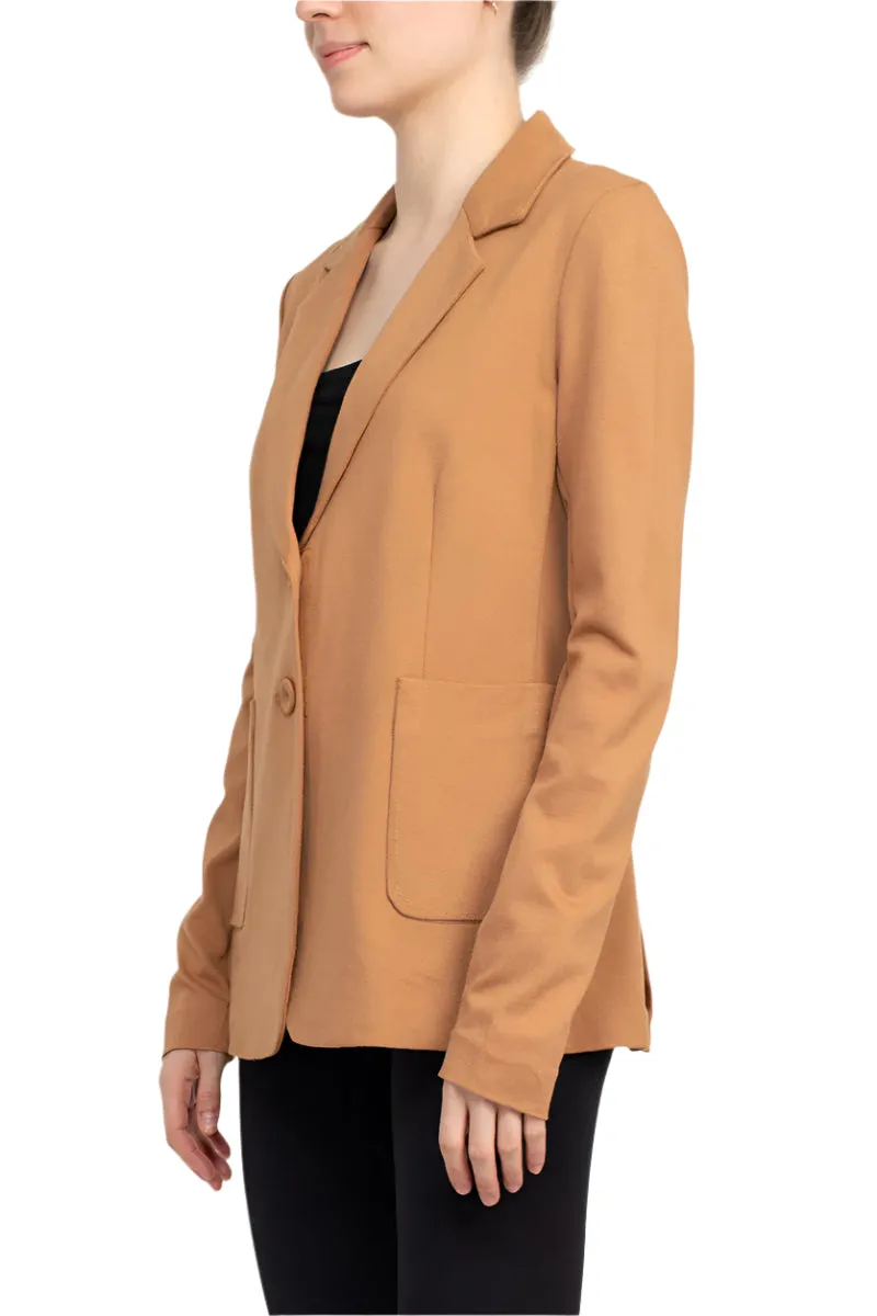 T Tahari Notched Collar Two Button Long Sleeve With Patch Pockets Knit Blazer