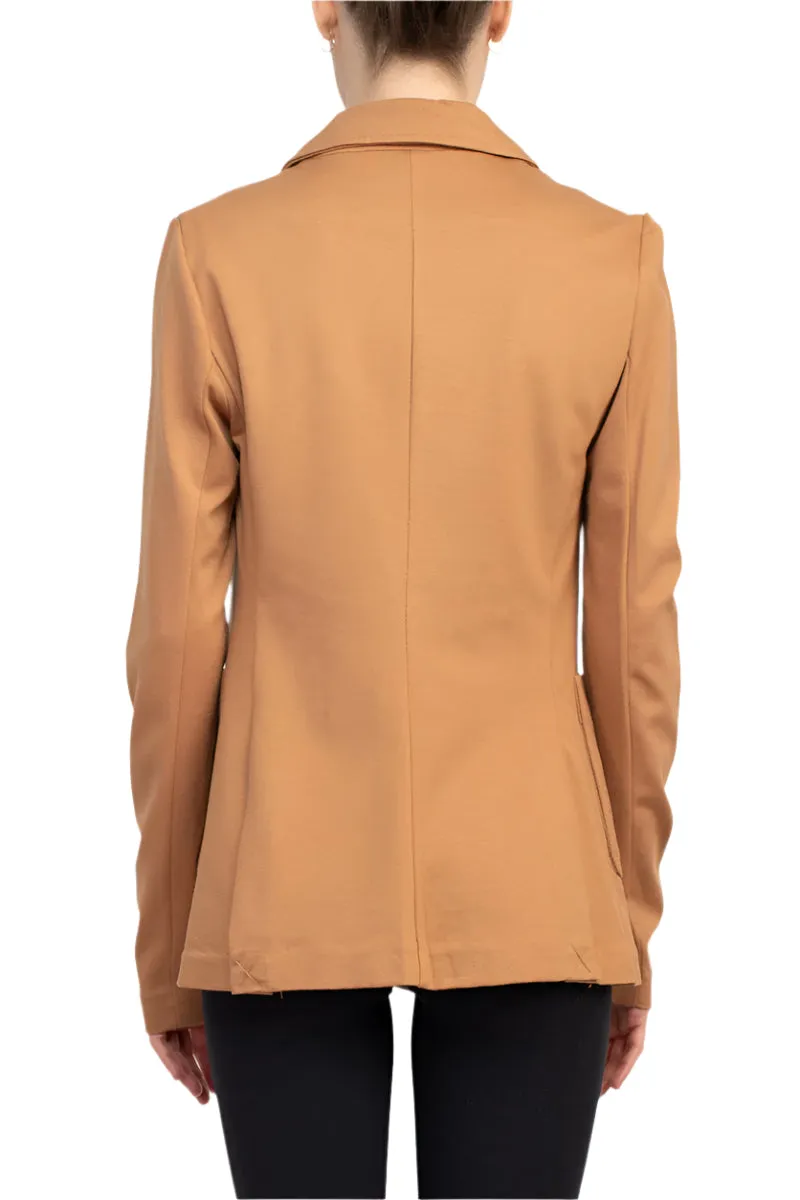 T Tahari Notched Collar Two Button Long Sleeve With Patch Pockets Knit Blazer
