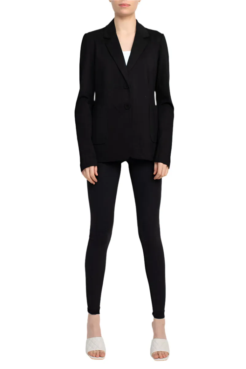 T Tahari Notched Collar Two Button Long Sleeve With Patch Pockets Knit Blazer