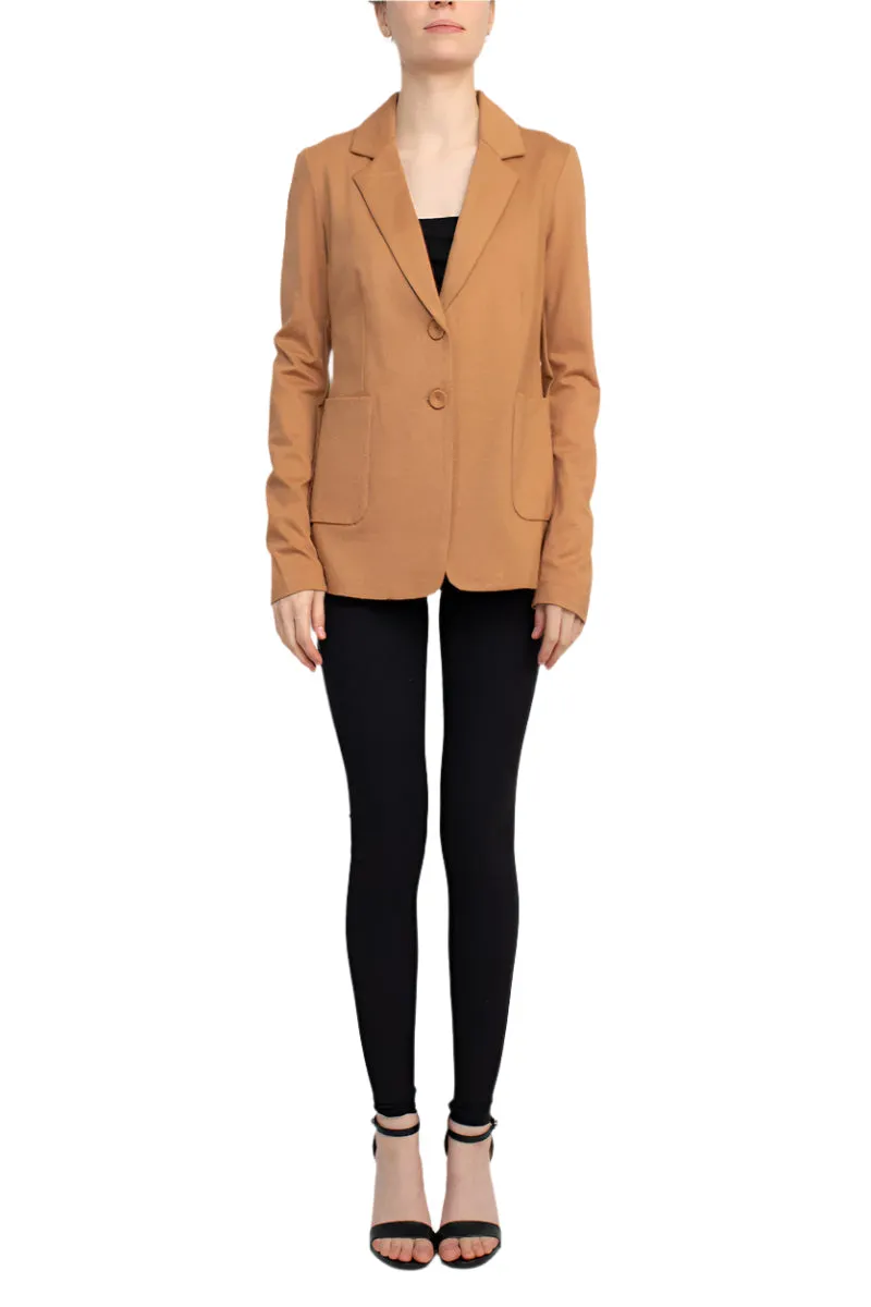 T Tahari Notched Collar Two Button Long Sleeve With Patch Pockets Knit Blazer