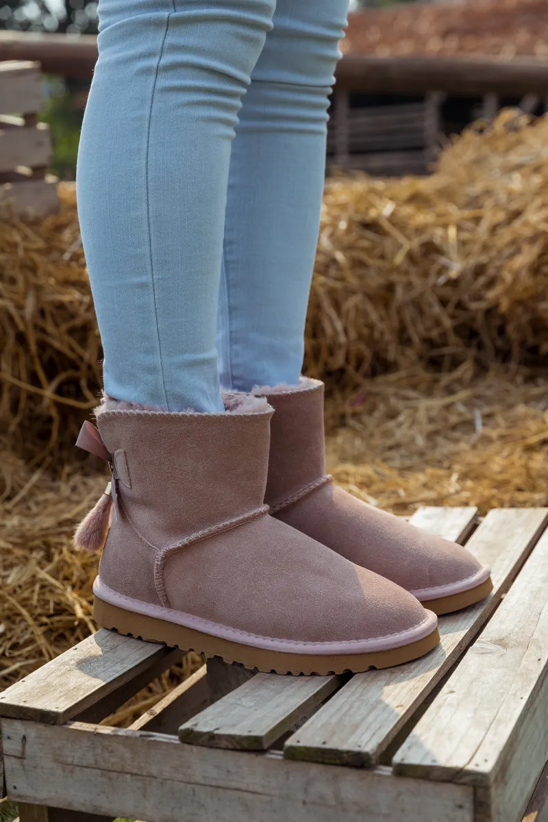 Tail Bow Back Suede Boot â€?Dusty Pink