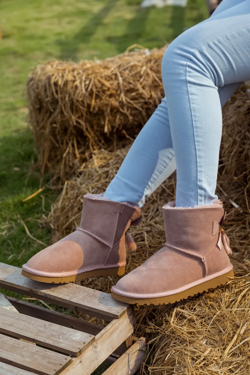 Tail Bow Back Suede Boot â€?Dusty Pink