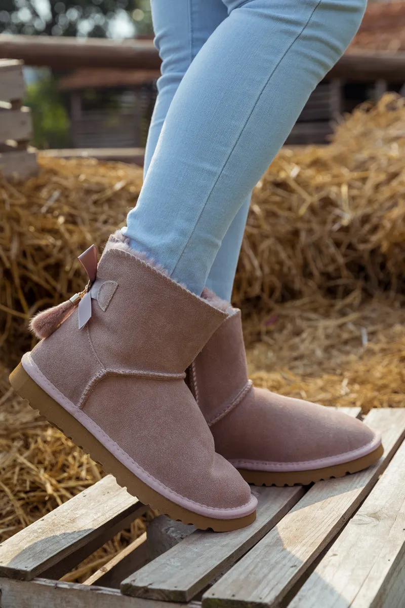 Tail Bow Back Suede Boot â€?Dusty Pink