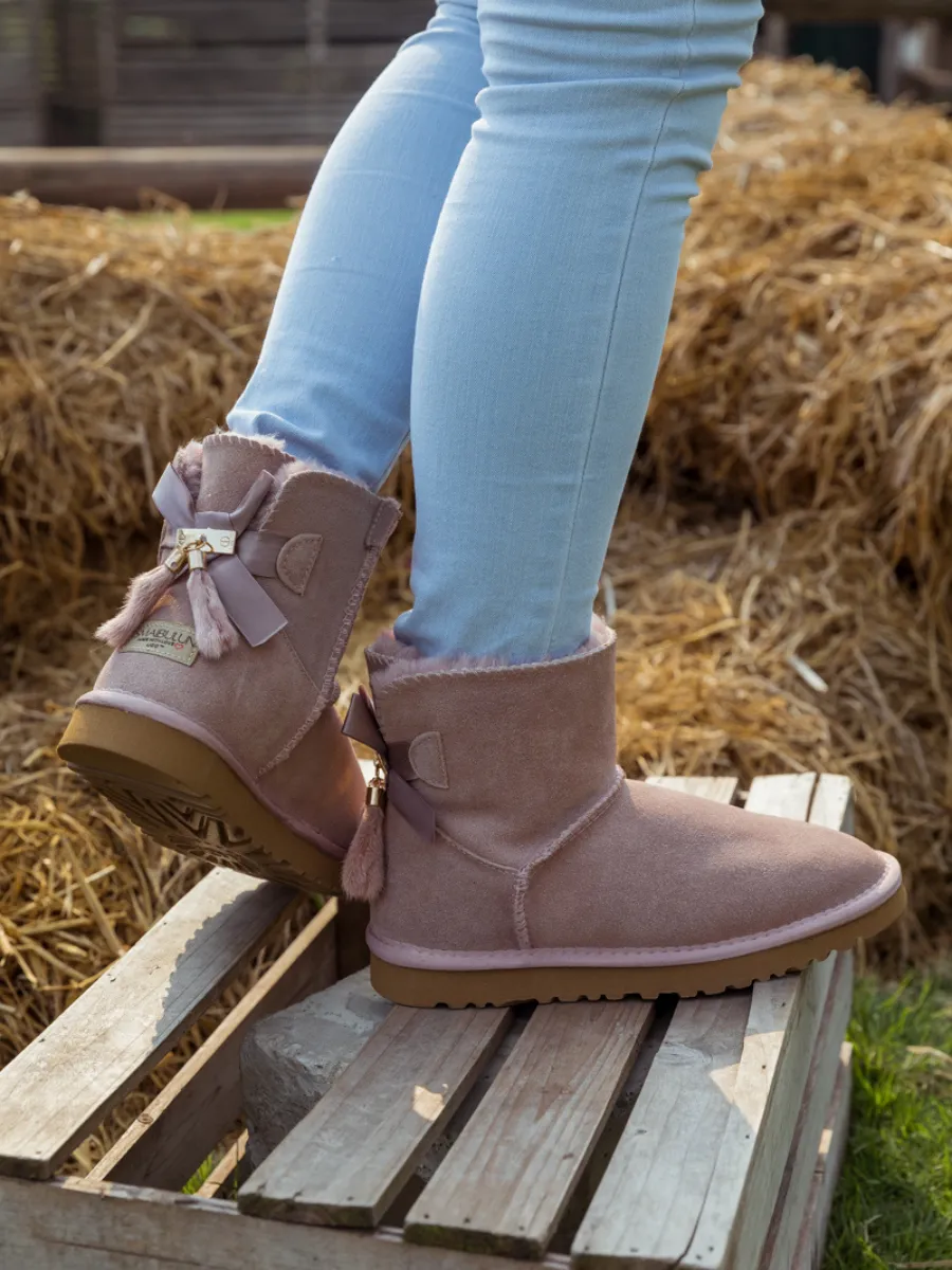 Tail Bow Back Suede Boot â€?Dusty Pink