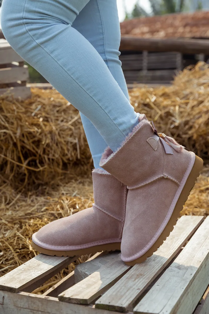 Tail Bow Back Suede Boot â€?Dusty Pink