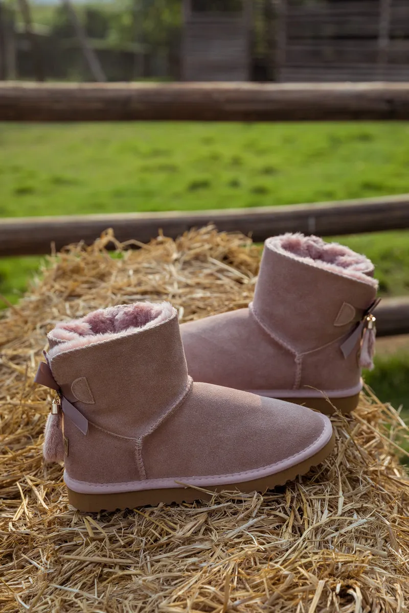Tail Bow Back Suede Boot â€?Dusty Pink