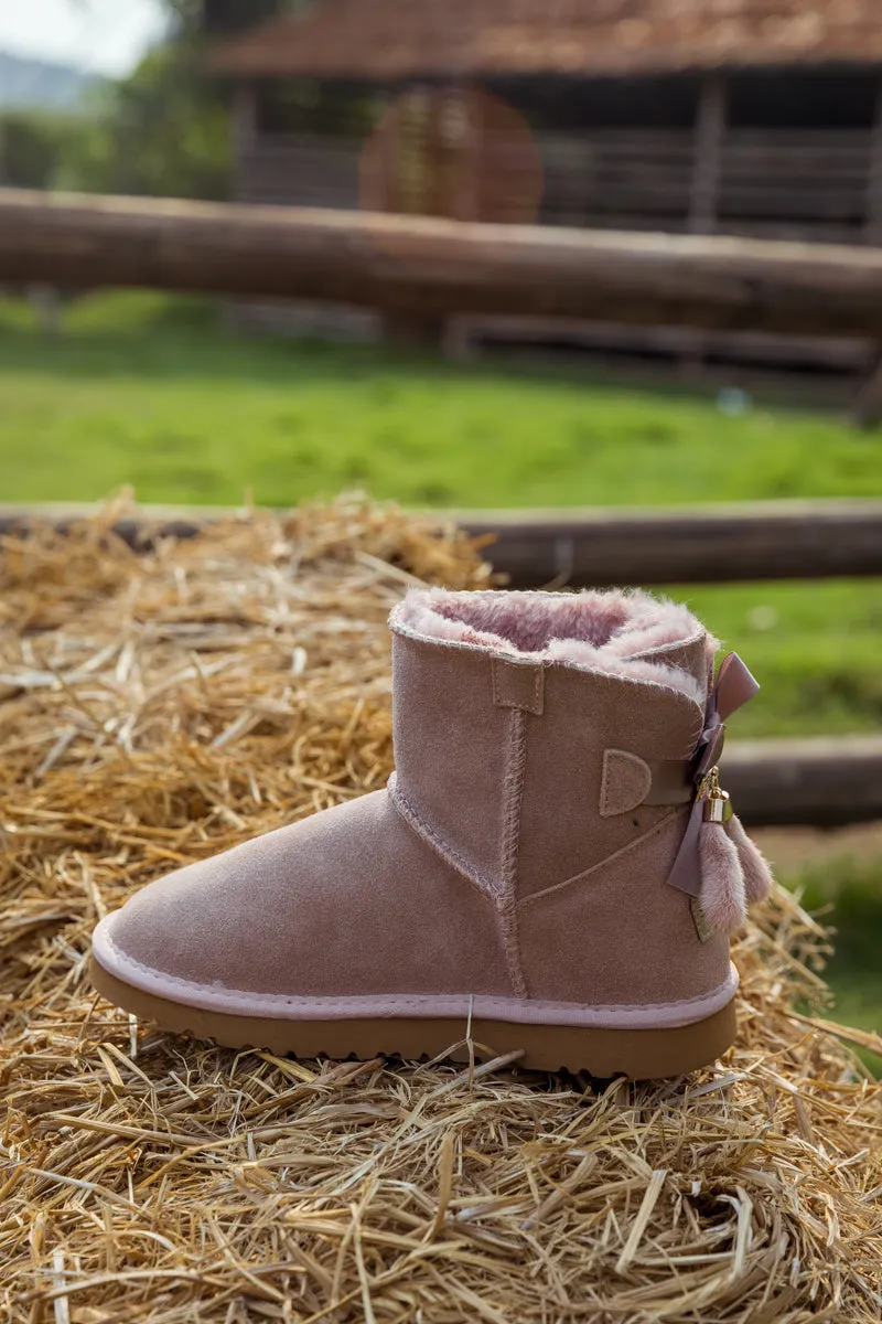 Tail Bow Back Suede Boot â€?Dusty Pink