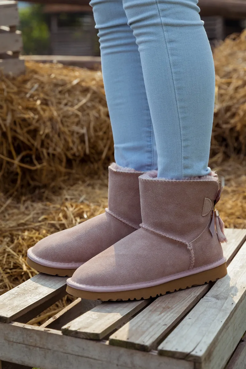 Tail Bow Back Suede Boot â€?Dusty Pink