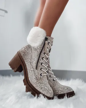 Talk Glitter To Me Fur Boots - Cream