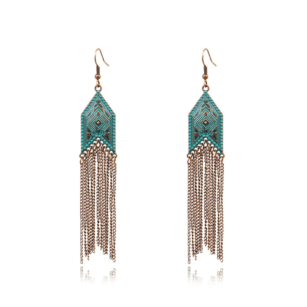 Teal Enamel & 18K Gold-Plated Arrow Tassel Drop Earrings