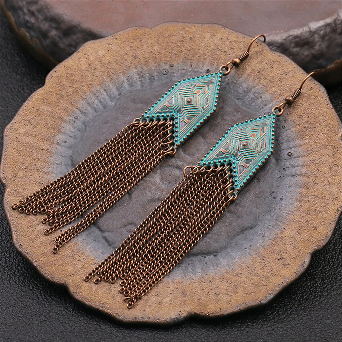 Teal Enamel & 18K Gold-Plated Arrow Tassel Drop Earrings
