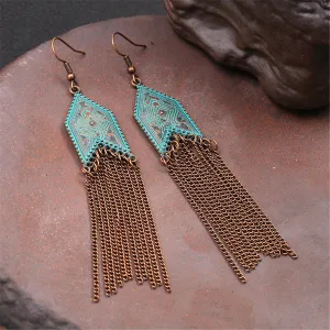 Teal Enamel & 18K Gold-Plated Arrow Tassel Drop Earrings