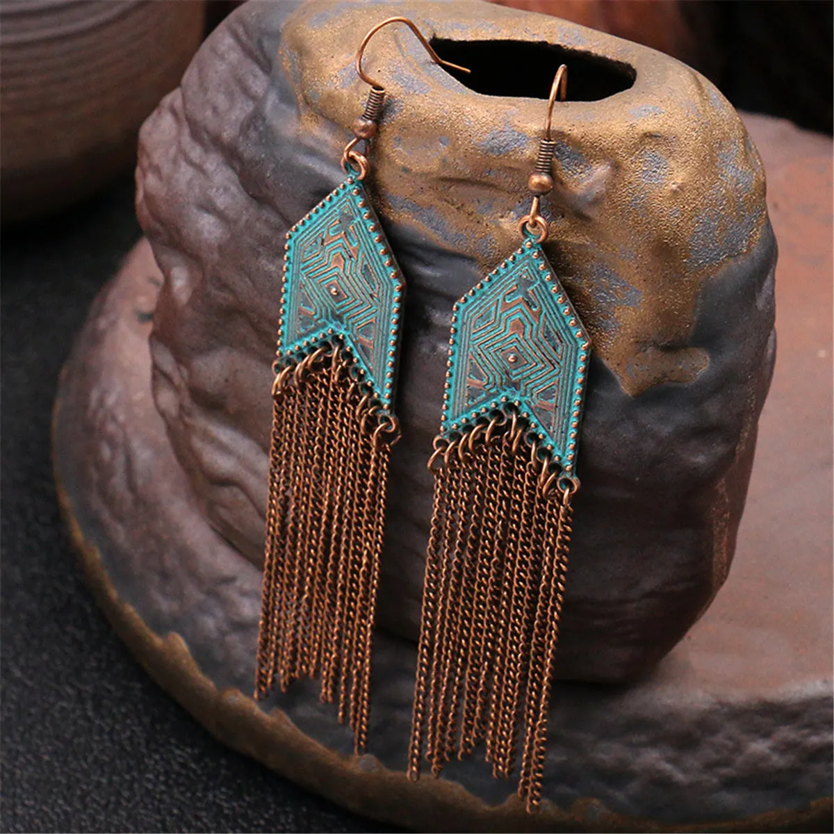 Teal Enamel & 18K Gold-Plated Arrow Tassel Drop Earrings