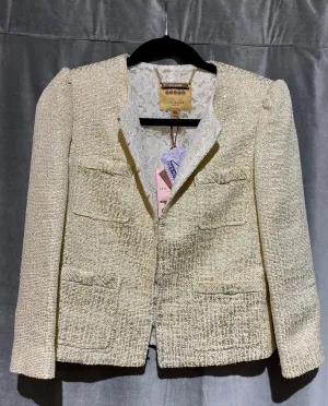 Ted Baker Bow Pocket Suit Cropped Jacket Gold and Beige with Lace Interior