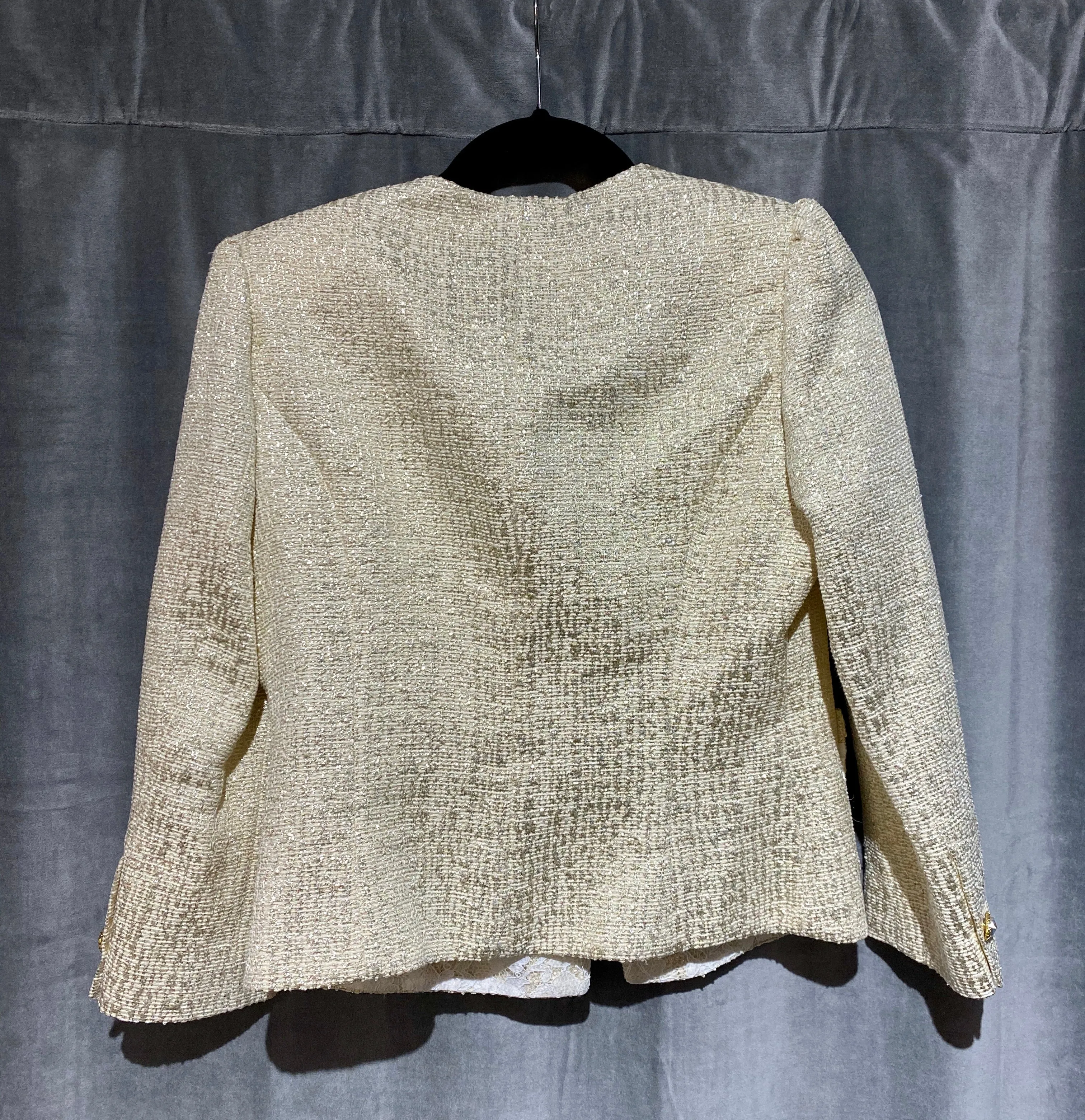 Ted Baker Bow Pocket Suit Cropped Jacket Gold and Beige with Lace Interior