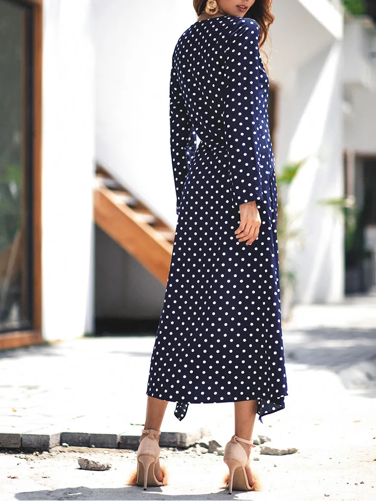 Temperament Polka Dot Long Sleeve V-neck Dress