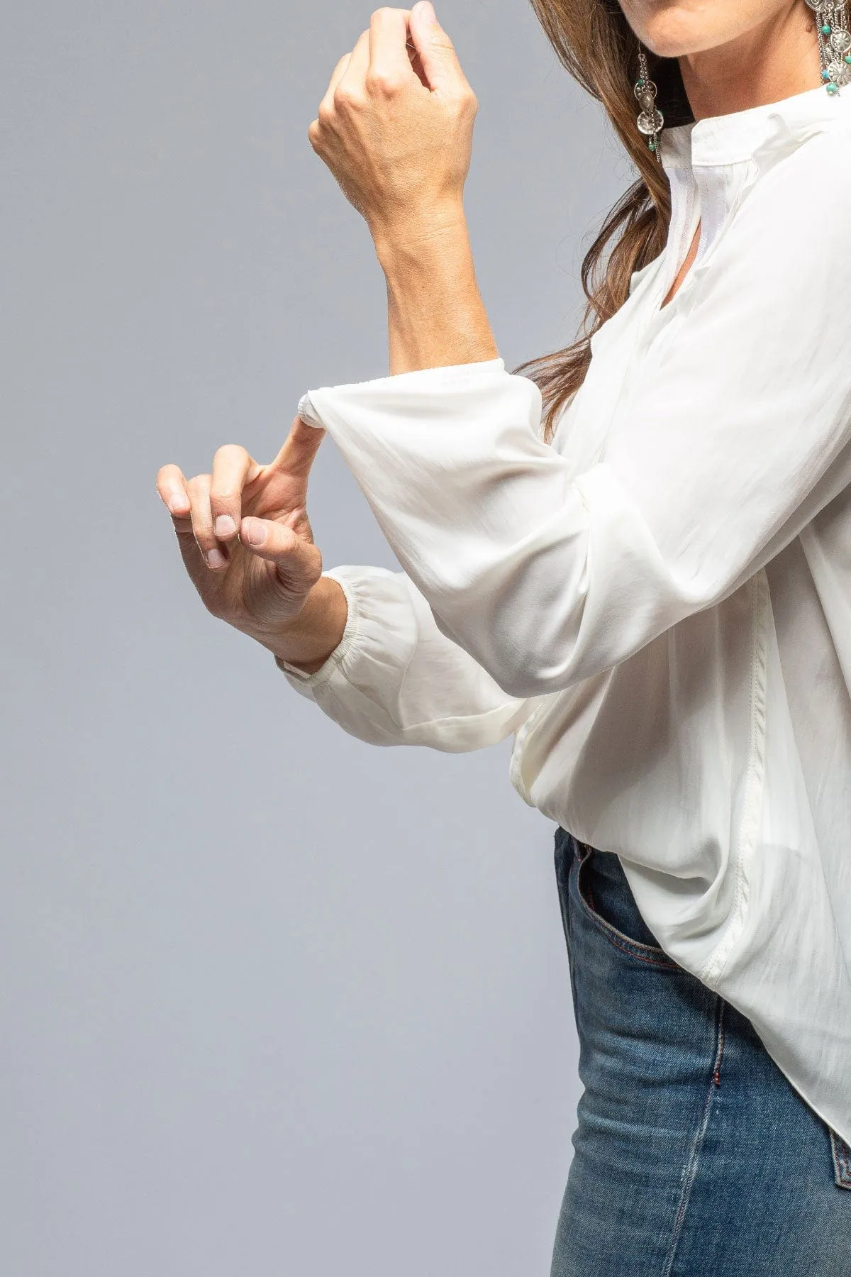 Tessa Wavy Ruffle V-Neck Blouse In Cream