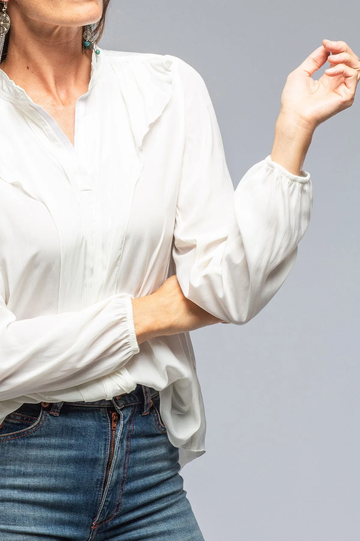 Tessa Wavy Ruffle V-Neck Blouse In Cream