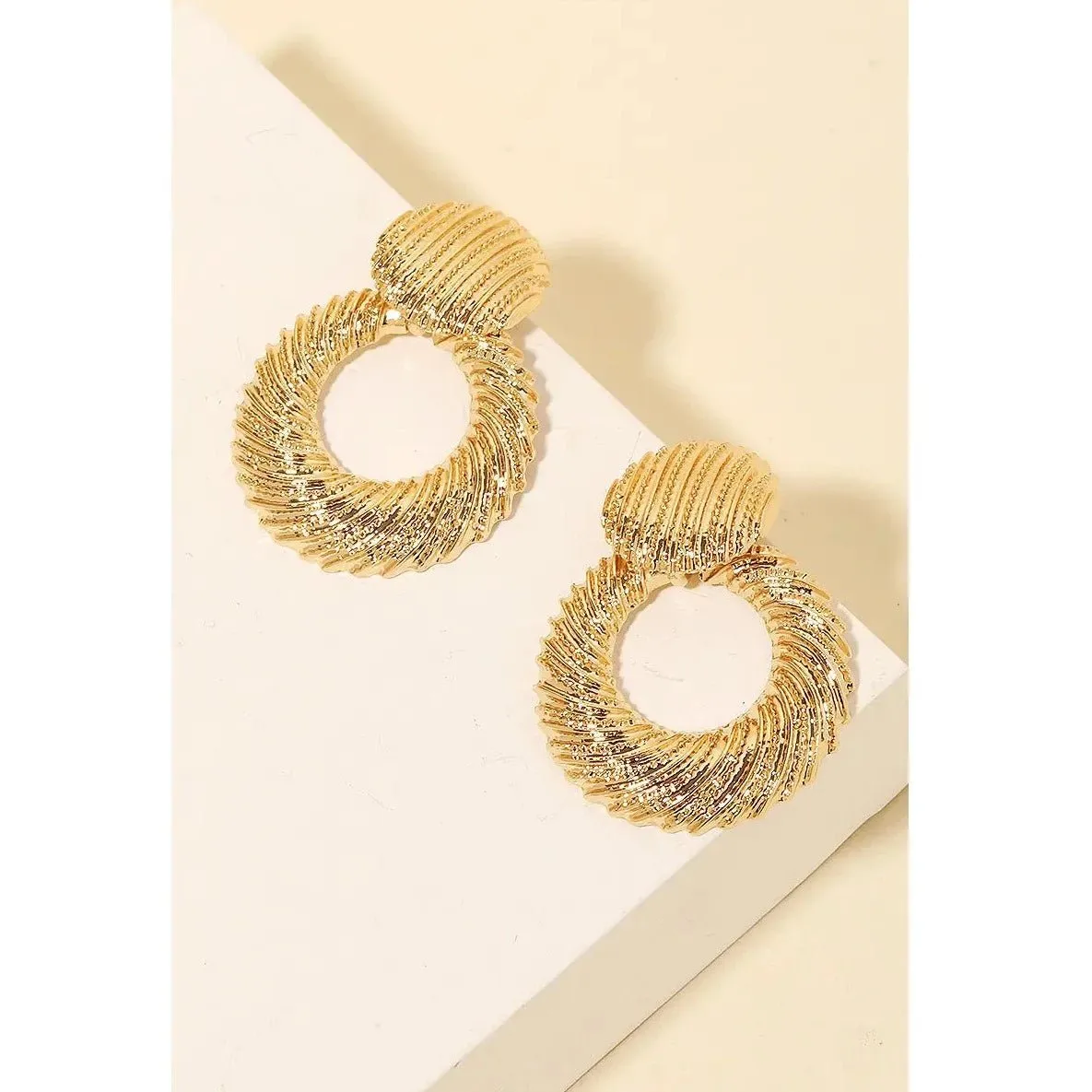 Textured Metallic Round Dangle Earrings