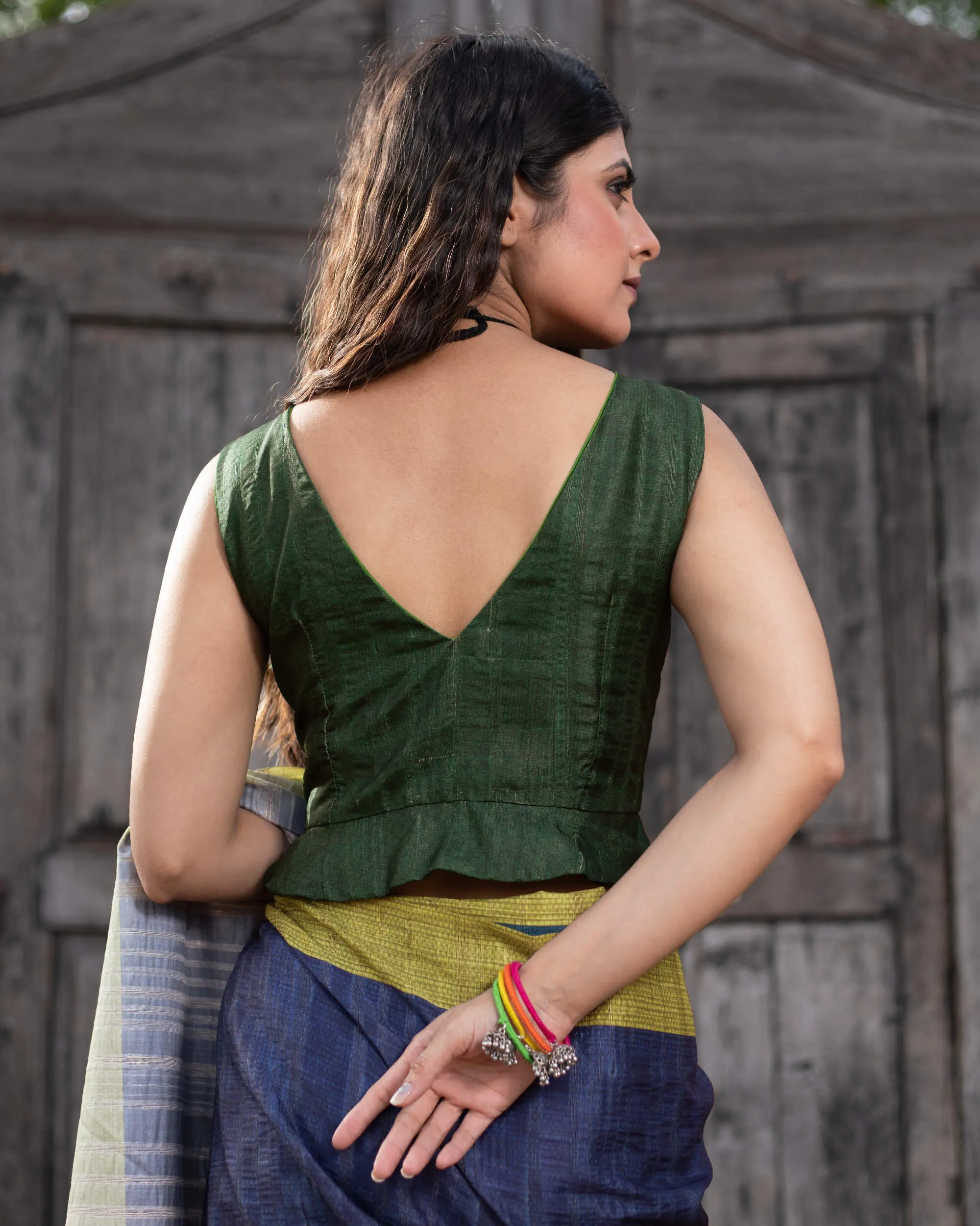 Textured Printed Silk Peplum Blouse