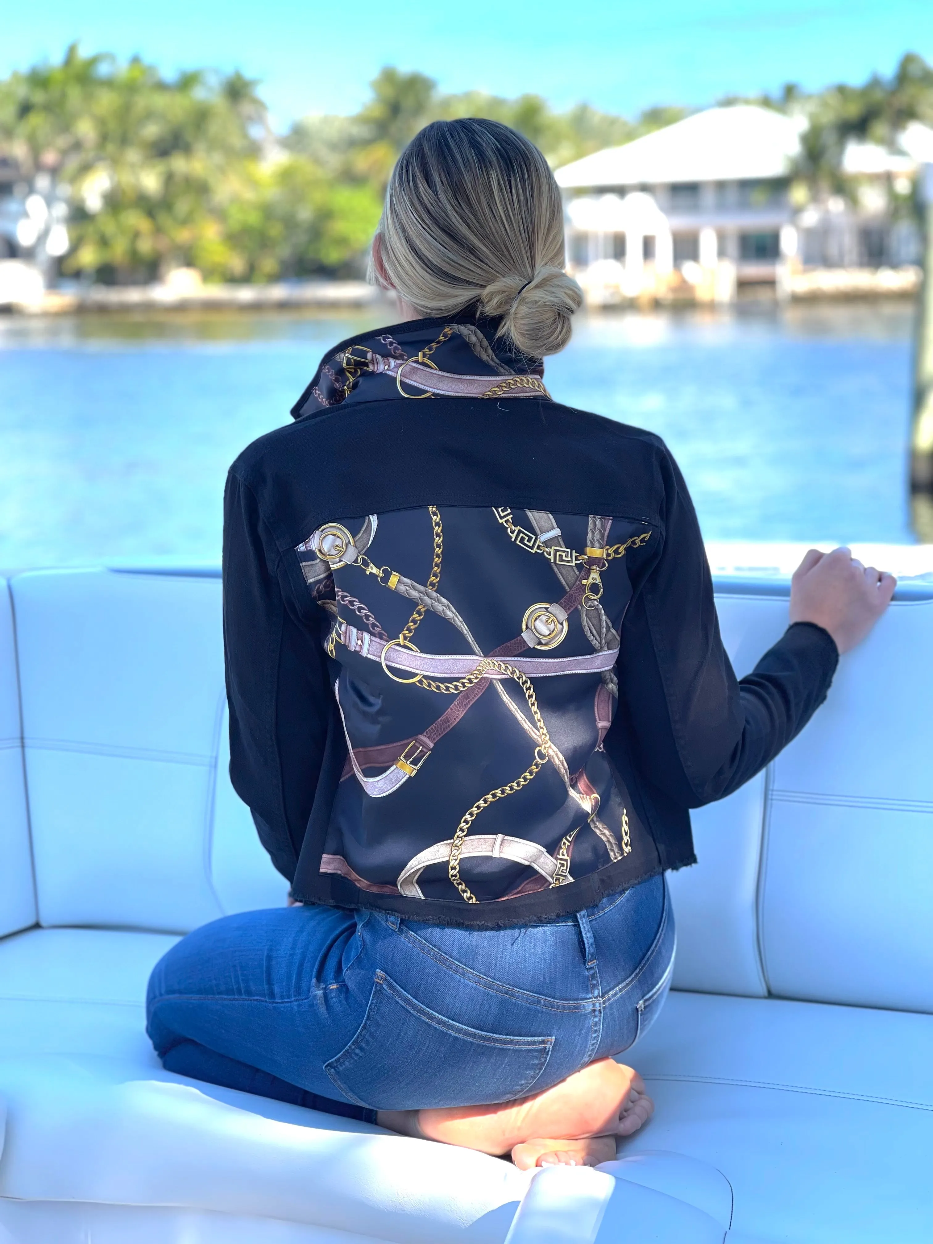 The Black Denim Jacket / Black with Straps