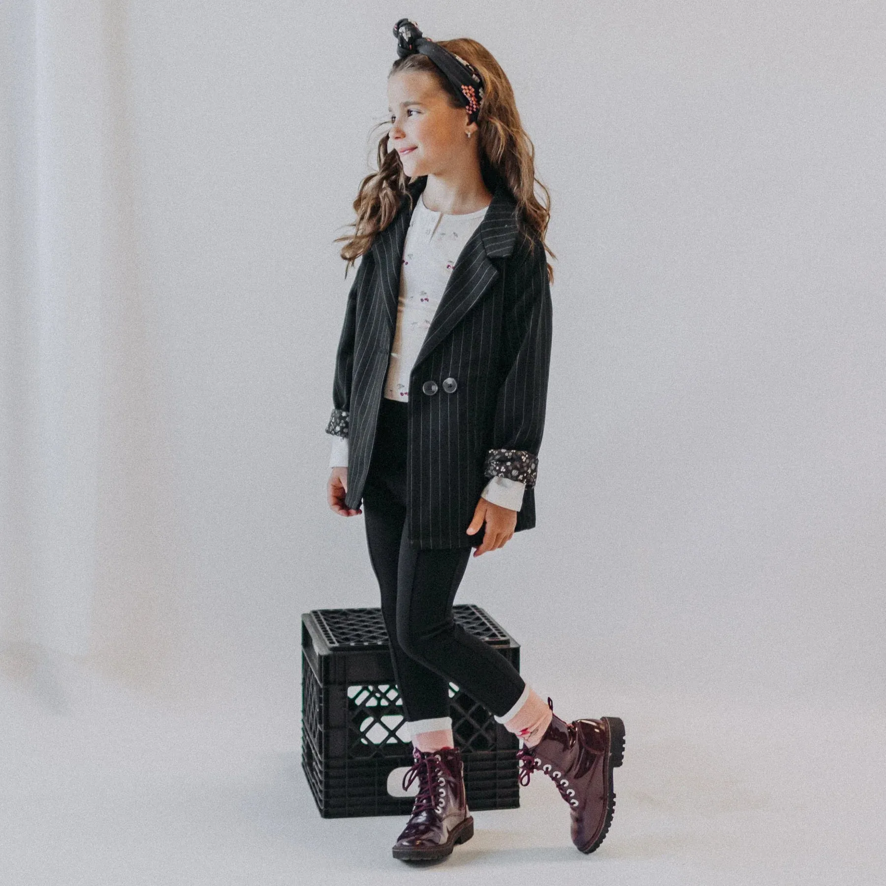 The Rowan Pinstripe Blazer Jacket - Black - KIDS