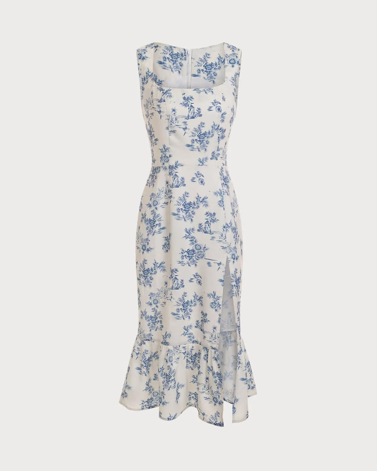 The Square Neck Ruffle Trim Midi Dress
