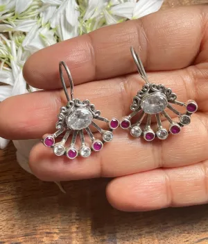 The Visara Silver Gemstone Earrings (Red & White)