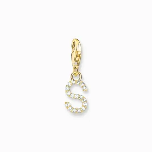 Thomas Sabo Gold-plated Charm Pendant Letter S with White Stones
