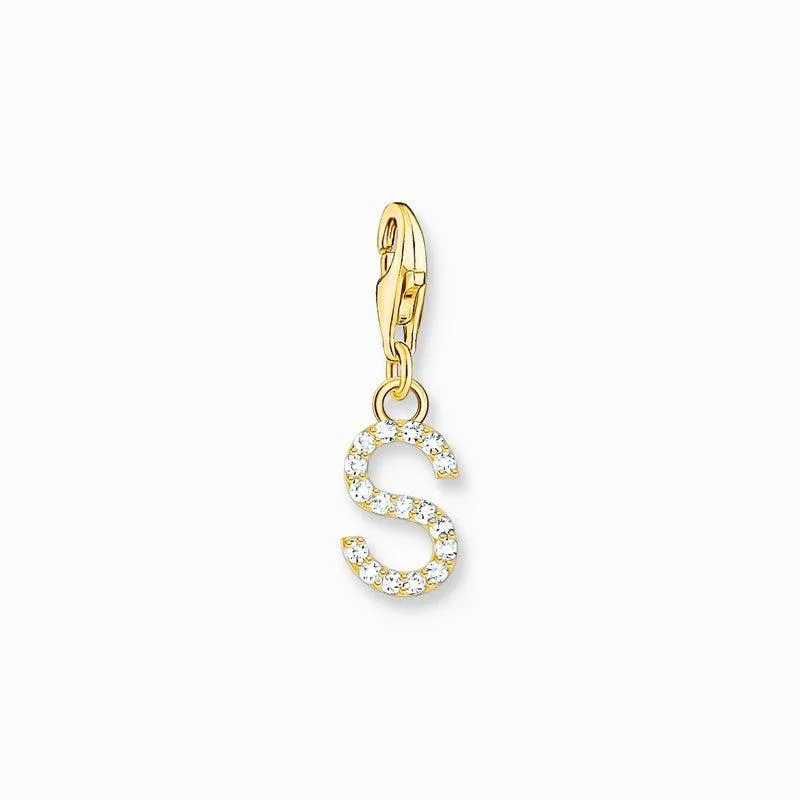 Thomas Sabo Gold-plated Charm Pendant Letter S with White Stones