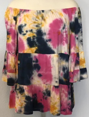 TIE-DYE OFF-SHOULDER KNIT TOP