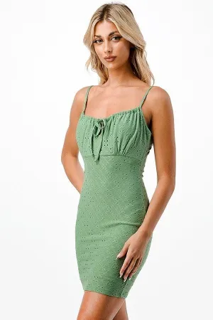 Tie Front Eyelet Lining Dress