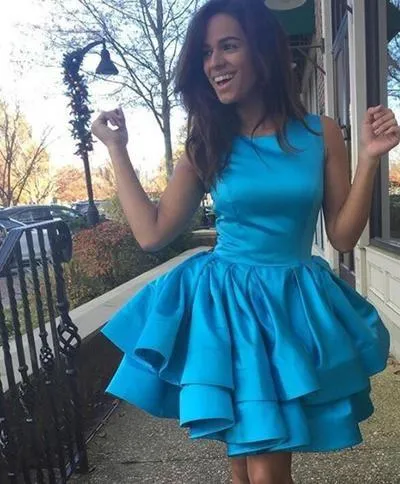 Tiered Skirt Yellow Homecoming Dresses Short Satin Gown
