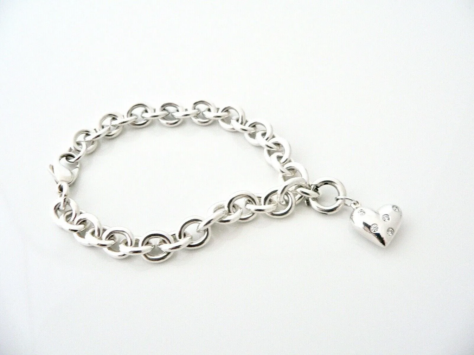 Tiffany & Co Diamond Heart Bracelet Bangle Chain Clasp Gemstone Love Gift Pouch Multi Diamonds