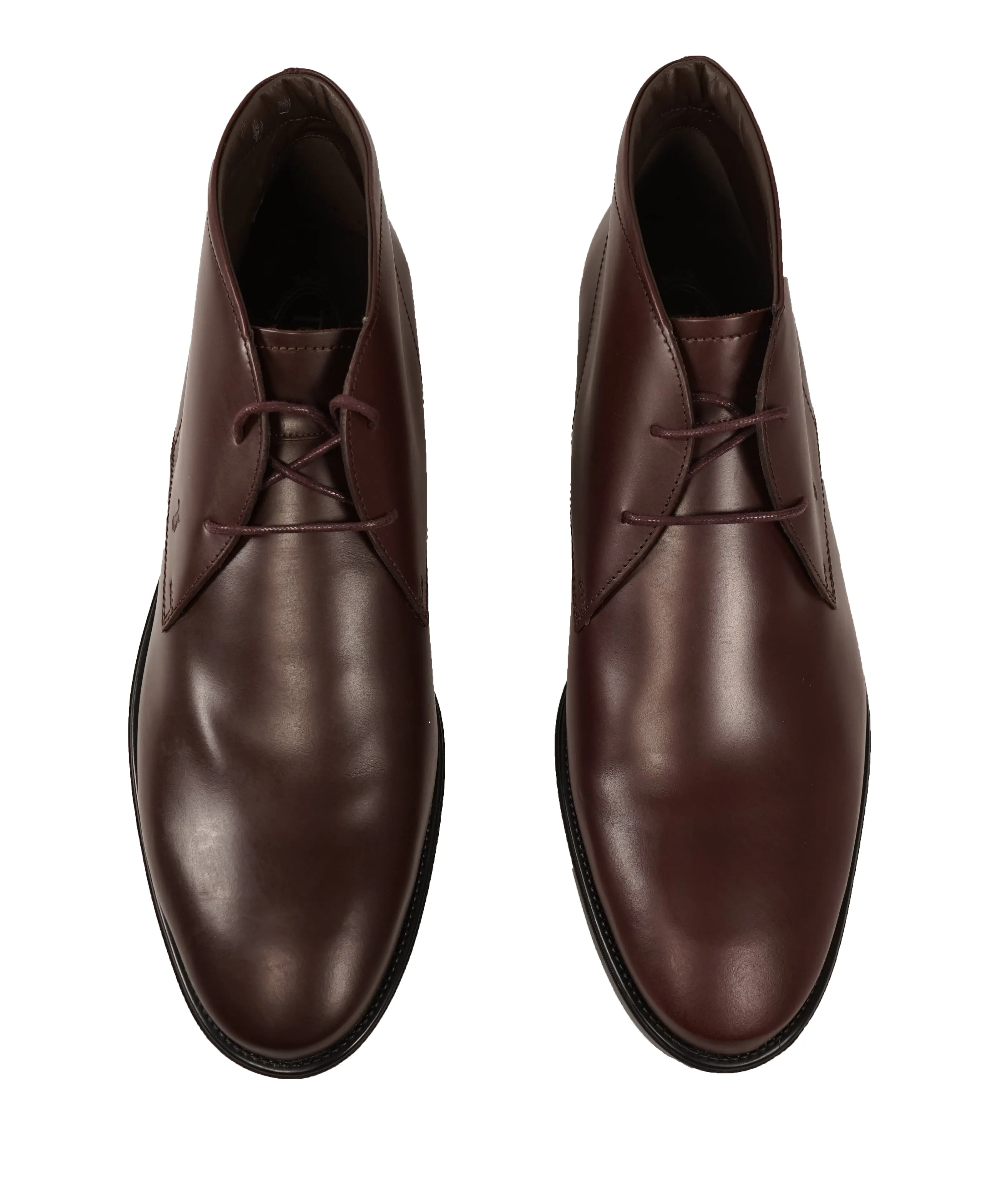TOD’S - Brown Oxblood Rubber Sole Logo Chukka Boot - 12.5