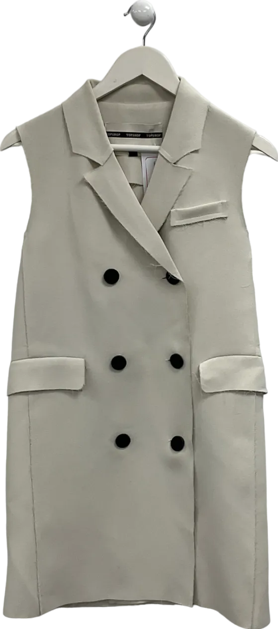 Topshop Beige Raw Hem Sleeveless Blazer UK S