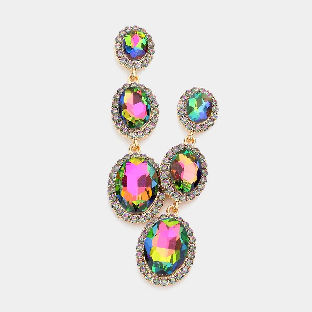 Triple Oval Multi-Color Crystal Drop Pageant Earrings  | Dangle Earrings |  564861