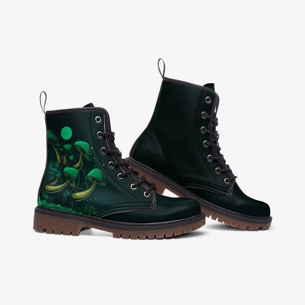 Trippy Magic Mushroom Green Vegan Leather Unisex Boots