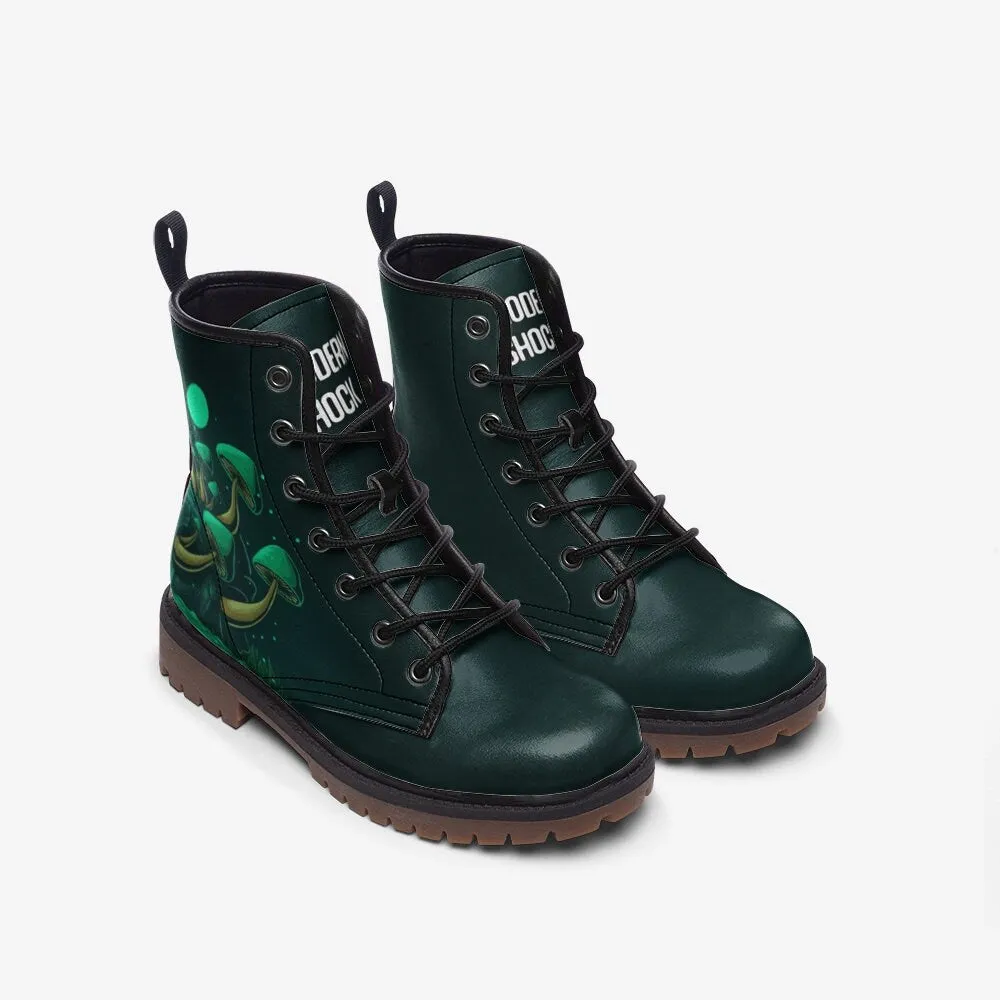 Trippy Magic Mushroom Green Vegan Leather Unisex Boots