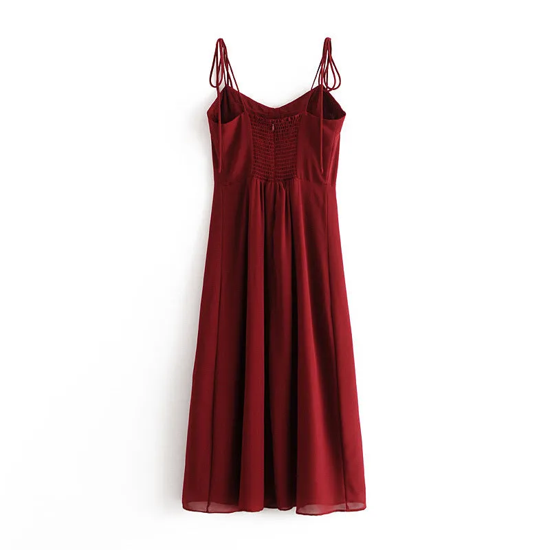 Tube Top Strapless Vintage Sling Slit Midi Dress