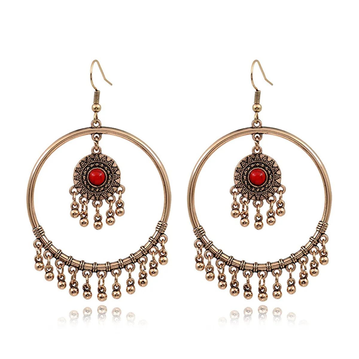 Turquoise & 18K Gold-Plated Big Circle Drop Earrings